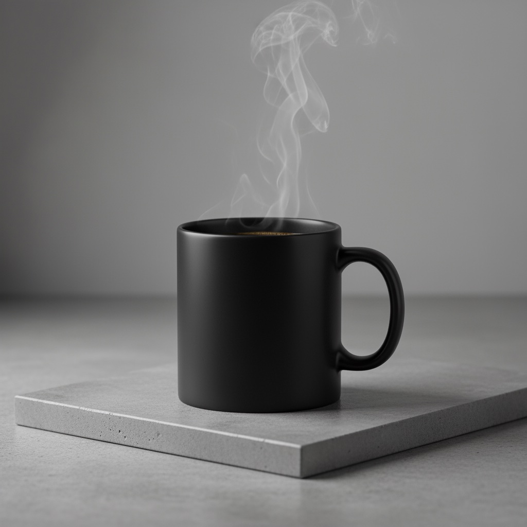 Black ceramic mug product photograph from Google documentation